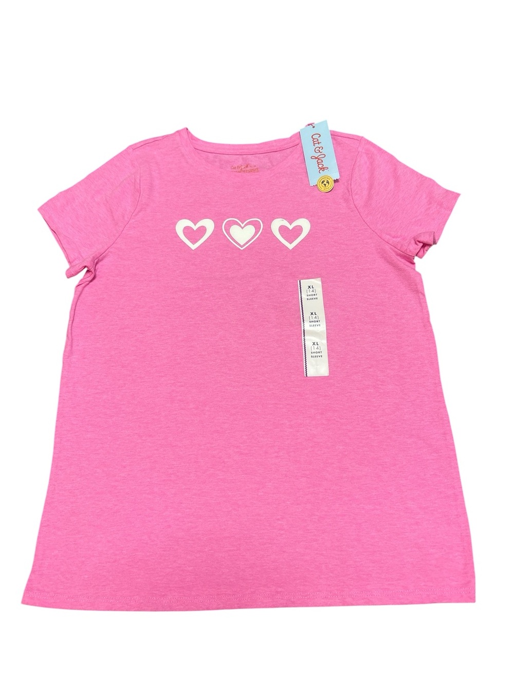 Cat & Jack Hot Pink Tee with White Heart Trio